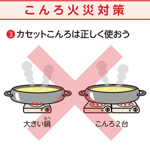 コンロ火災対策③カセットこんろは正しく使おう