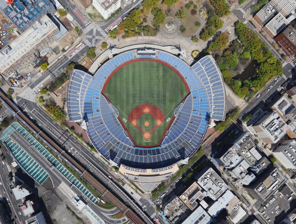 上空から見た横浜スタジアム
